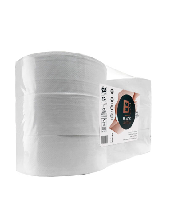 BlackSatino-WC-paperijumborulla. Väri: valkoinen. Tuotenumero: 306530.