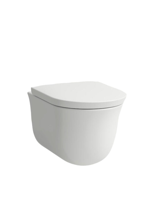 Laufen-seinäkiinnitteinen New Classic -WC-istuin. Väri:valkoinen. Tuotenumero: H8208514000001, H8918510000001.