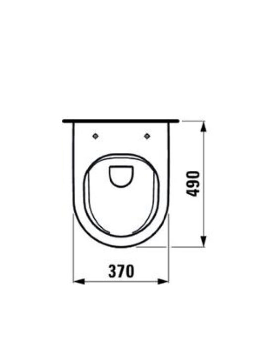 WC-istuimen mittapiirustus päältä ja mitat 370x490.