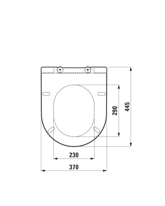 Novosan, Laufen Slim PRO Compact -WC-istuimen kannen mitat päältä.