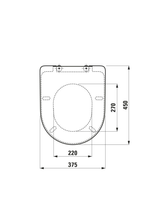 Novosan, Laufen PRO Compact -WC-istuimen kannen mitat päältä.