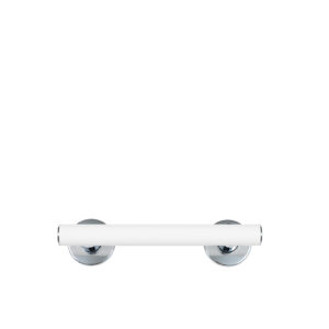 Suora tukikahva, kromiset nupit. Malli: Novosan, Pito-Deluxe, INOX. Väri: RAL9016, valkoinen. Koot: L 30, 40 cm.