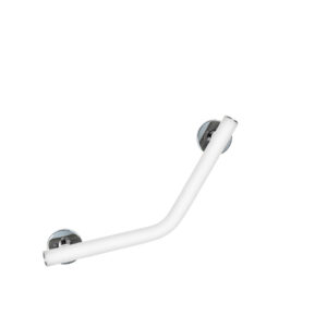 Tukikahva 45° kulma, kromiset nupit. Malli: Novosan, Pito-Deluxe, INOX. Väri: RAL9016, valkoinen. Koko 25 x 25 cm.