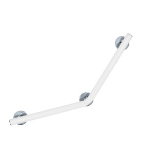 Tukikahva 45° kulma, kromiset nupit. Malli: Novosan, Pito-Deluxe, INOX. Väri: RAL9016, valkoinen. Koko 40 x 40 cm.