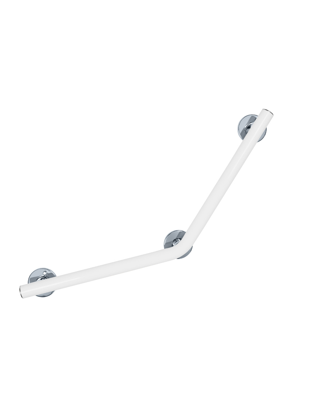 Tukikahva 45° kulma, kromiset nupit. Malli: Novosan, Pito-Deluxe, INOX. Väri: RAL9016, valkoinen. Koko 40 x 40 cm.