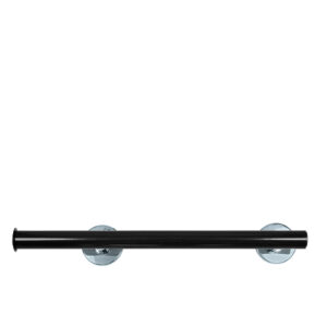 Suora musta tukikahva, kromiset nupit. Malli: Novosan, Pito-Deluxe, INOX. Väri: RAL9005, musta. Koot: L 53, 63 cm.