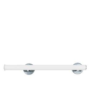 Suora valkoinen tukikahva, kromiset nupit. Malli: Novosan, Pito-Deluxe, INOX. Väri: RAL9016 valkoinen. Koot: L 53, 63 cm.