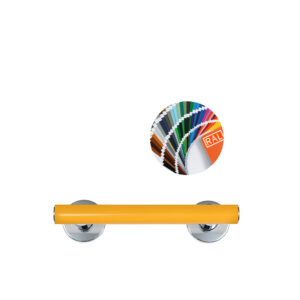 Suora tukikahva, kromiset nupit. Malli: Novosan, Pito-Deluxe, INOX. Väri: RAL1017. Koot: L 30, 40 cm.