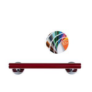 Suora tukikahva, kromiset nupit. Malli: Novosan, Pito-Deluxe, INOX. Väri: RAL3005. Koot: L 50, 60, 80 cm.