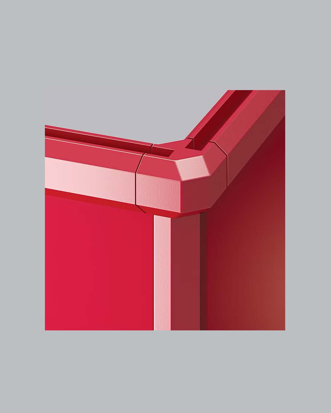 Novosan, WC-koppi, jakoseinä, malli Classic, sävy kirkkaanpunainen. Lähikuva: eriön kulmasta, rakenteesta.