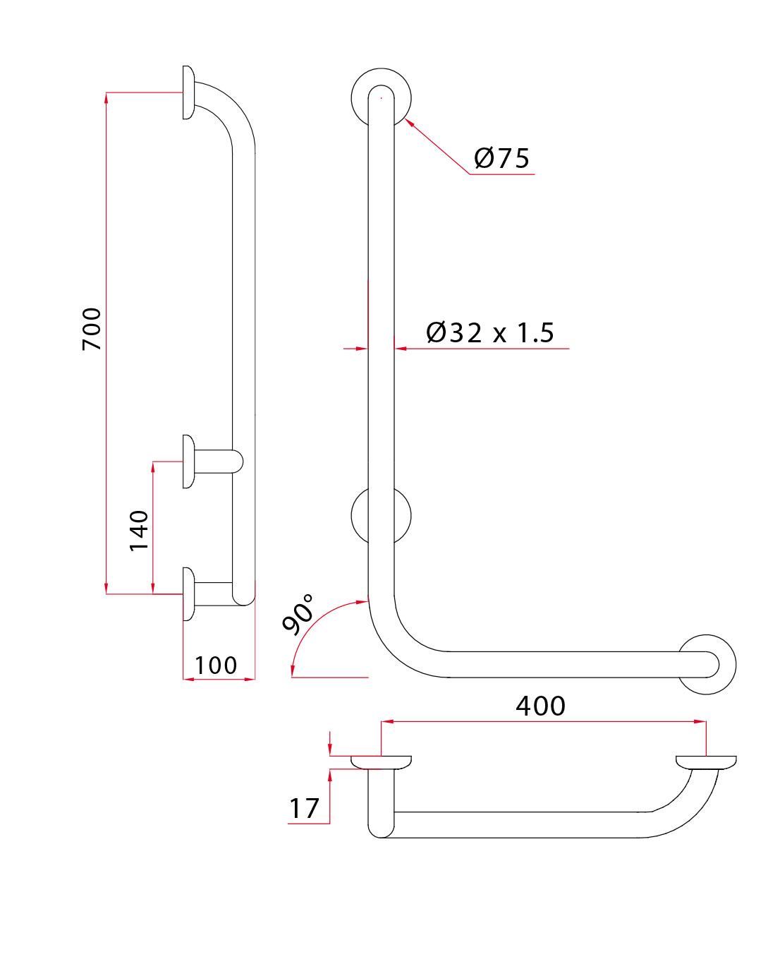 Pito-tukikahva, L-malli, oikea kulma, Classic, koko: 40x70 cm - Image 5