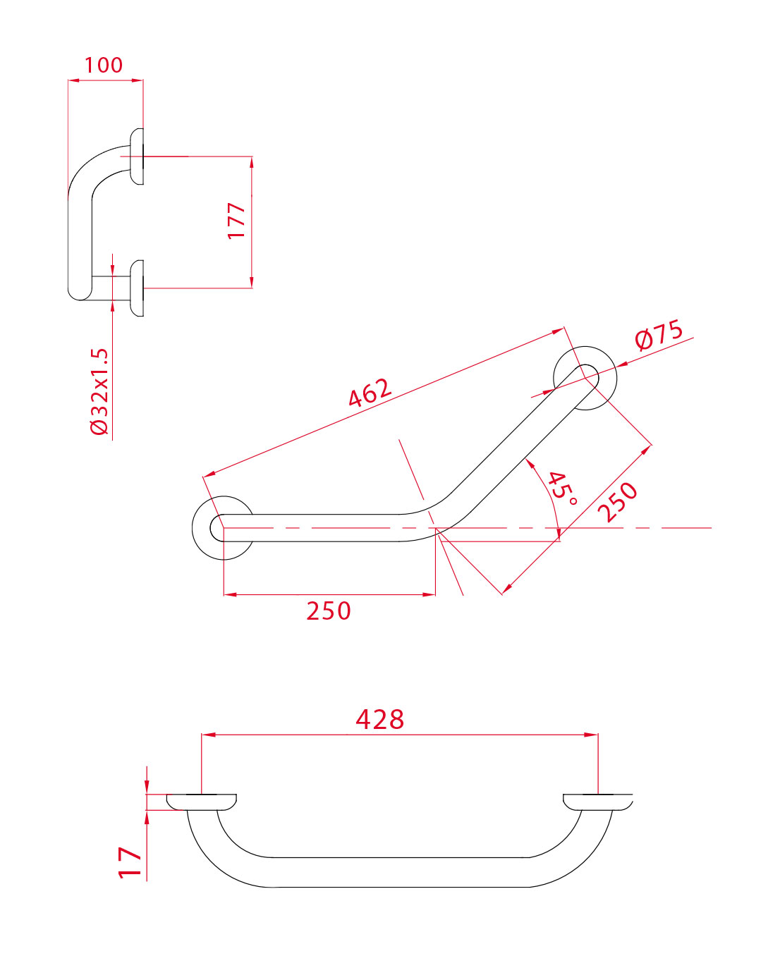 Pito-tukikahva, 45° kulma, Classic, valkoinen, L 25×25 cm - Image 4