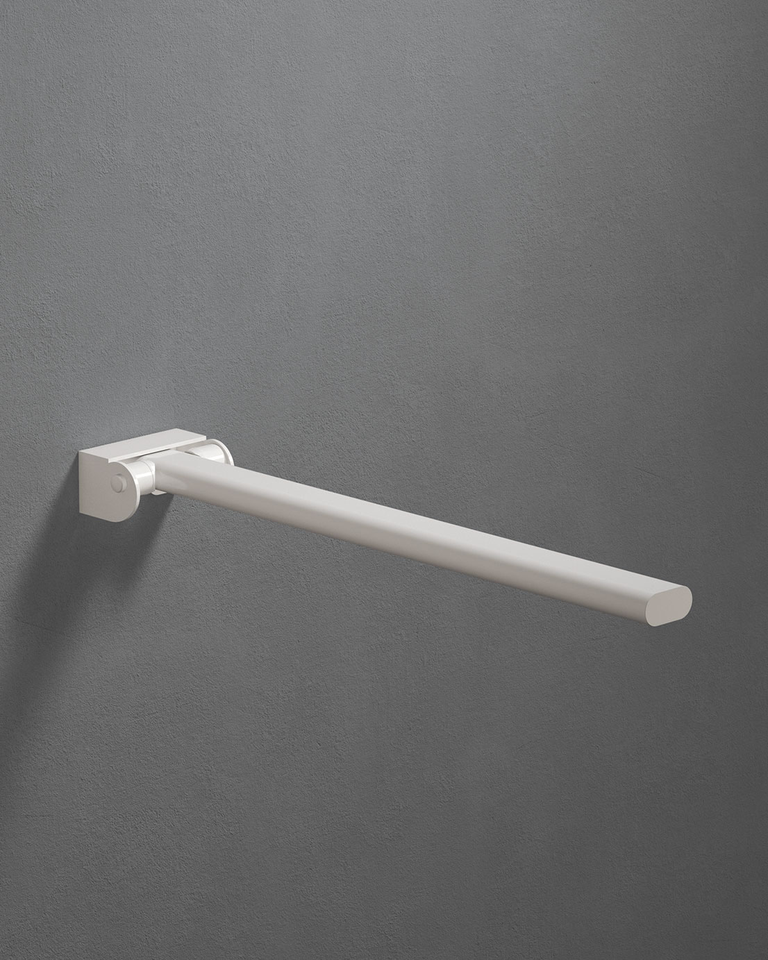 Pito-tukikaide, suora, Classic, koot: L 42,60 ja 70 cm. Väri: valkoinen. Valkoinen tukikaide harmaalla seinällä vaaka-asennossa.