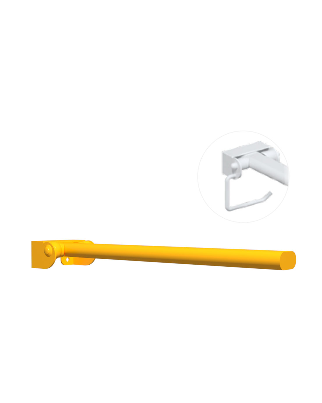 Pito-tukikaide, suora, Classic, koot: L 42,60 ja 70 cm. Väri: keltainen. Tukikaiteeseen saatavissa lisäosana WC-paperiteline.