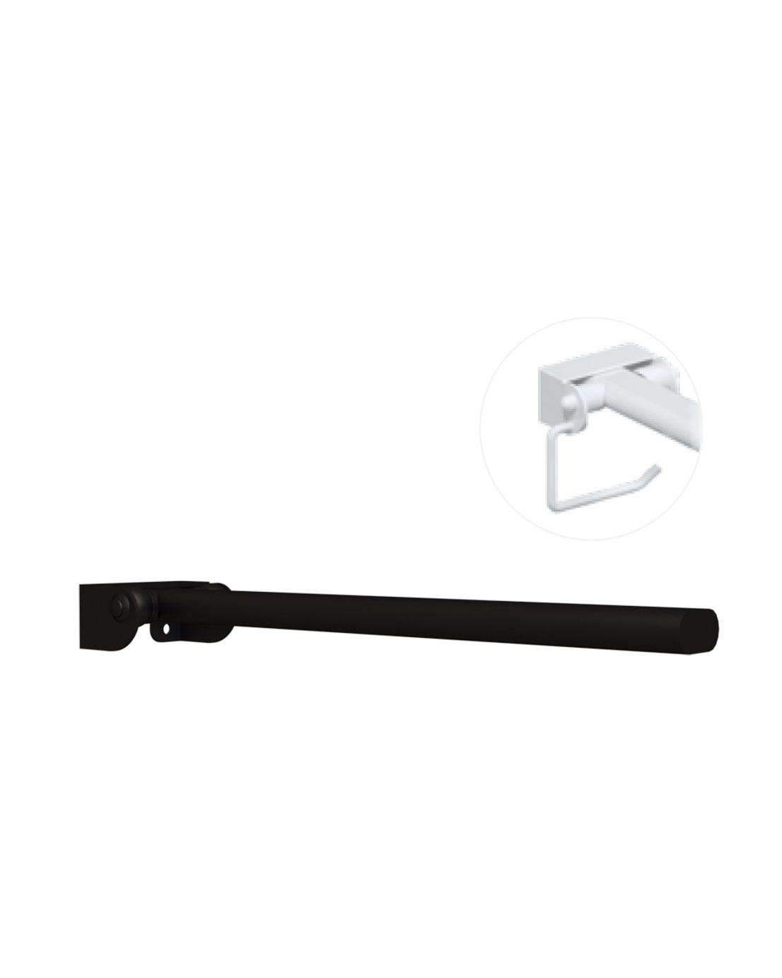 Pito-tukikaide, suora, Classic, koot: L 42,60 ja 70 cm. Väri: musta. Tukikaiteeseen saatavissa lisäosana WC-paperiteline.