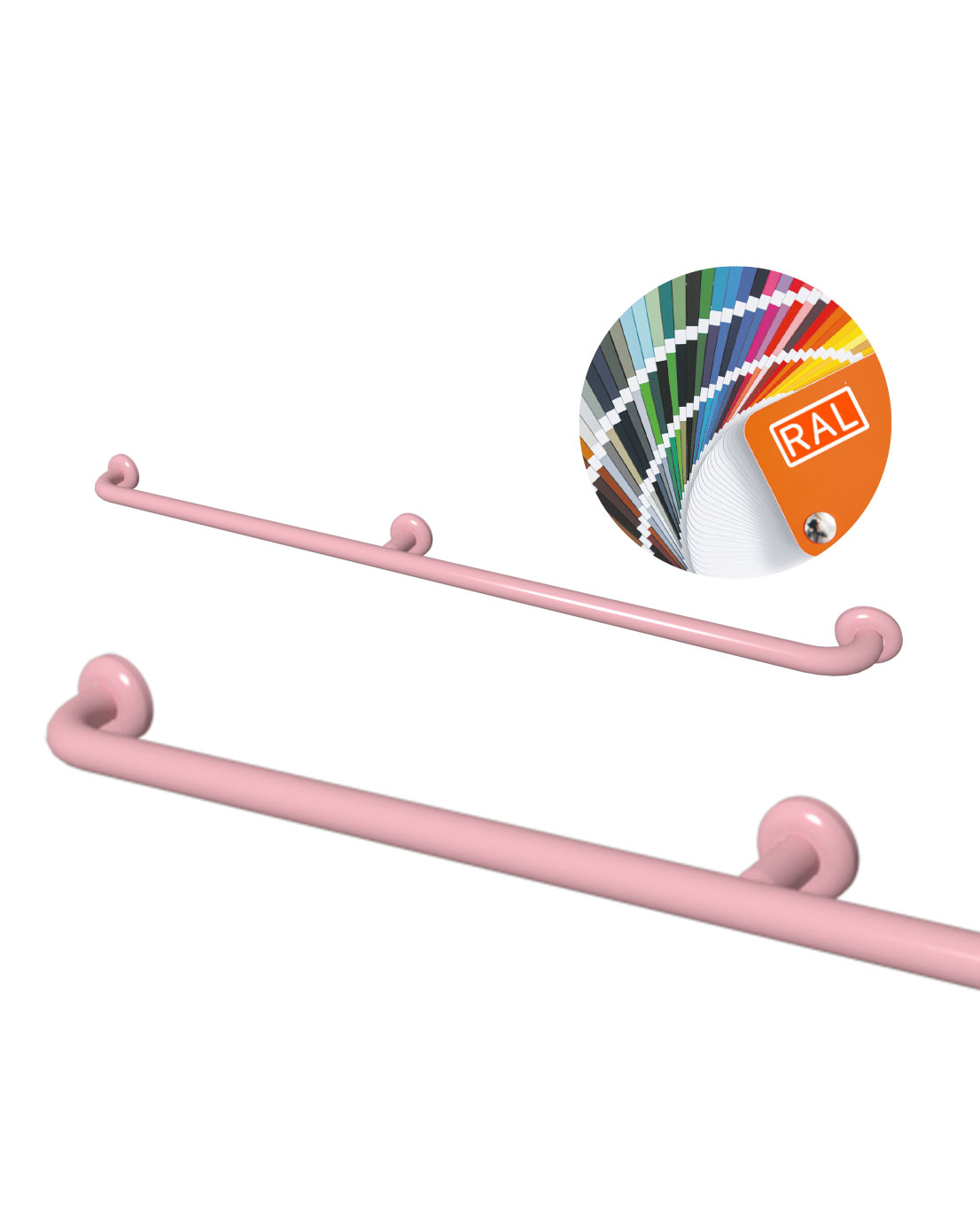Pito-tukikahva, lisäkiinnikkeellä, Classic. Koot: L 130, 150 ja 200 cm. Väri pinkki. Saatavissa kaikki RAL-värit.