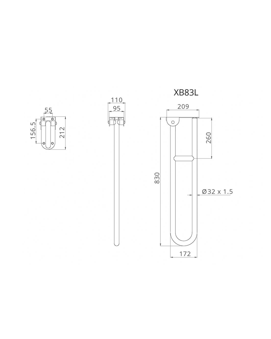 Pito-tukikaide, seinä-WC-istuimelle, RST-teräs, kiiltävä, L 83 cm - Image 4