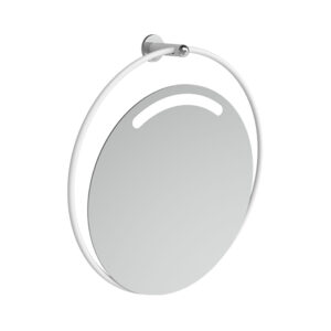 Kallistettava pyöreä peili LED-valolla ø 60 cm. Tukeva valkoinen putkirunko ø 70 cm. Tuotenumero: GIO-D0075/30.