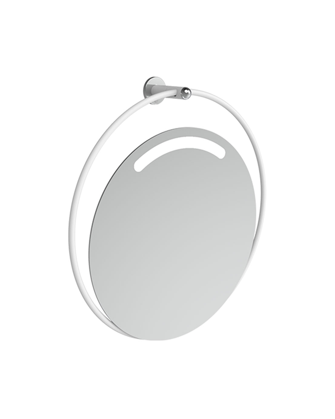 Kallistettava pyöreä peili LED-valolla ø 60 cm. Tukeva valkoinen putkirunko ø 70 cm. Tuotenumero: GIO-D0075/30.