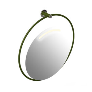 Kallistettava pyöreä peili LED-valolla ø 60 cm. Tukeva vihreä putkirunko ø 70 cm. Tuotenumero: GIO-D0075/99.