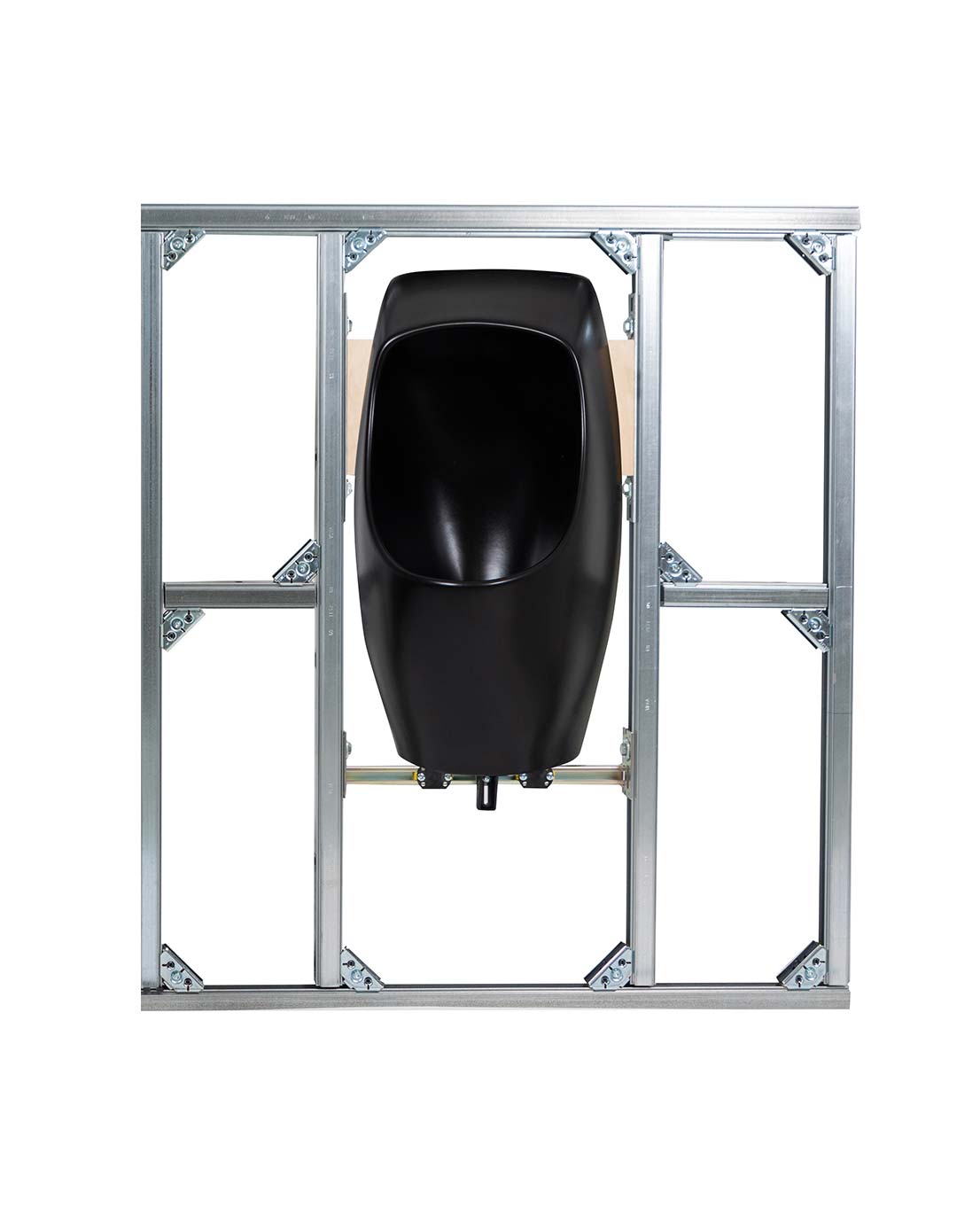 Novosan, asennusvalmis WC-tilaelementti. Elementtiin on kiinnitetty Urimat-pisuaari. Malli: Urimat Ceramic. Väri: musta.