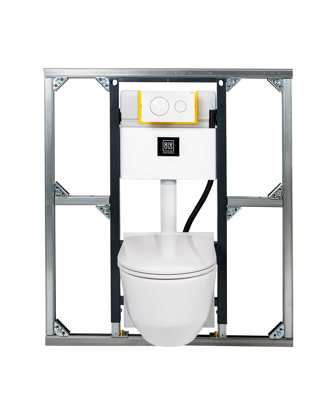 Novosan, asennusvalmis WC-tilaelementti. Elementtiin on kiinnitetty seinä-WC-istuin. Malli: Laufen PRO compact. Väri: valkoinen.