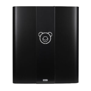 Novosan Timkid KAWAmaxi-hoitopöytä suljettuna, antrasiitinvärinen etupaneeli laserkaiverretulla valkoisella nallekuviolla. Tuotenumero: TX10002.