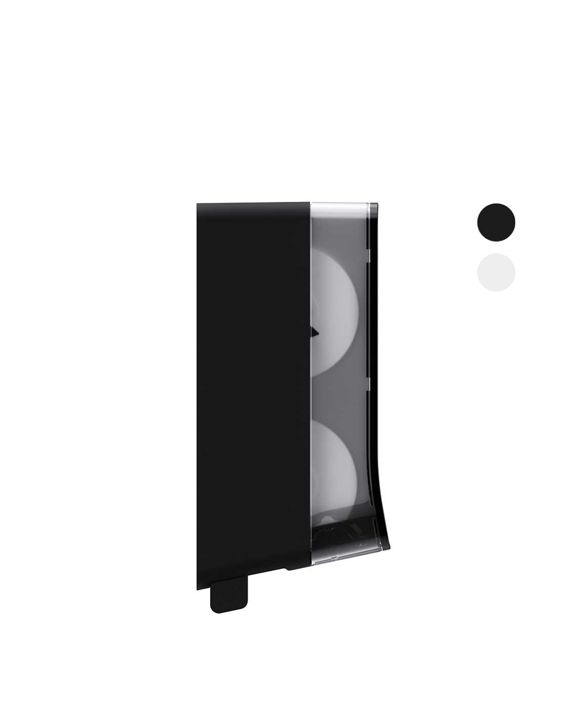 Sivukuva: Novosan HYGINITY-WC-paperiannostelija, kaksi jumborullaa. Väri: musta. Tuotenumero: 333423.