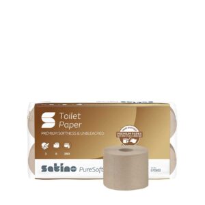 Satino PureSoft WC-paperirullapaketti, luonnollisesti ruskea kierrätyspaperi – Novosan.