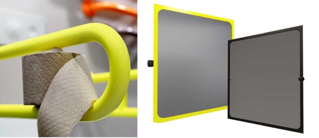 Esteettömän WC-tilan Pito Classic -tukikaide ja turvapeilit